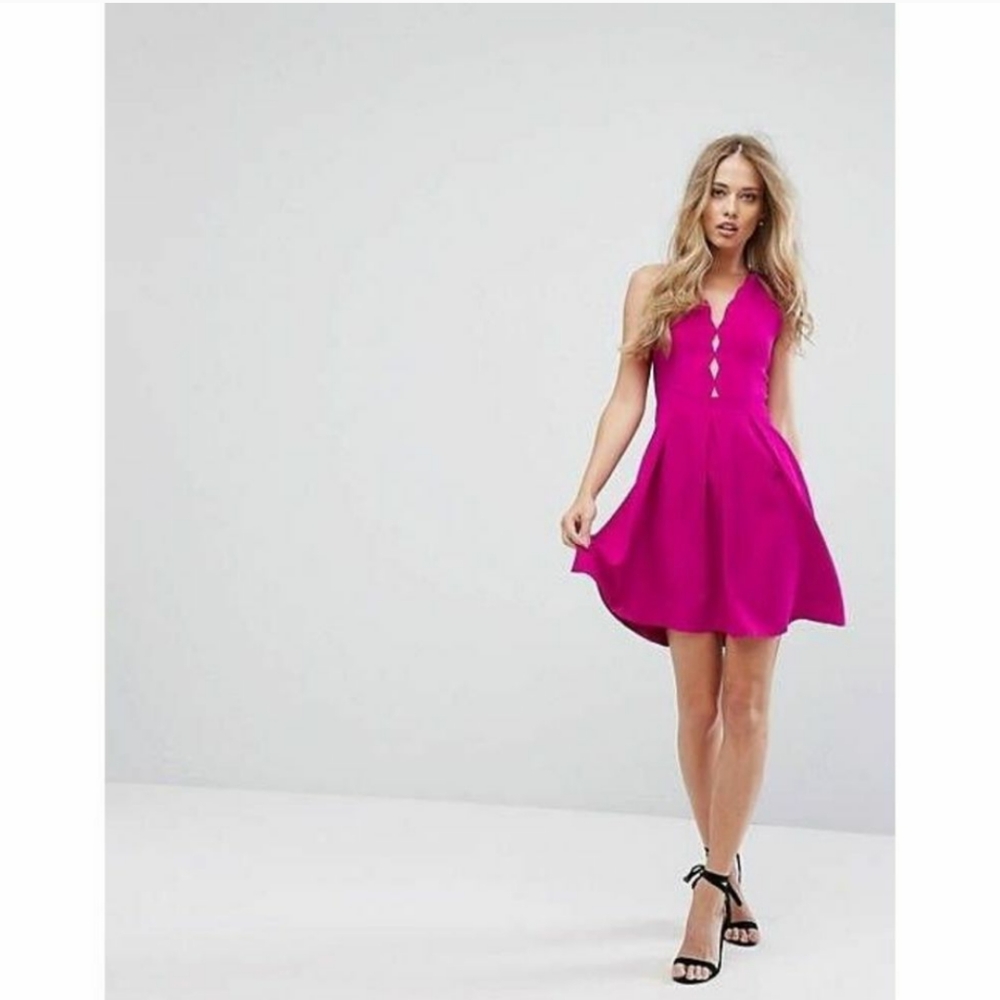 Adelyn Rae Sexy Fuschia Scalloped Peek-A-Boo Bodice Skater Style Dress